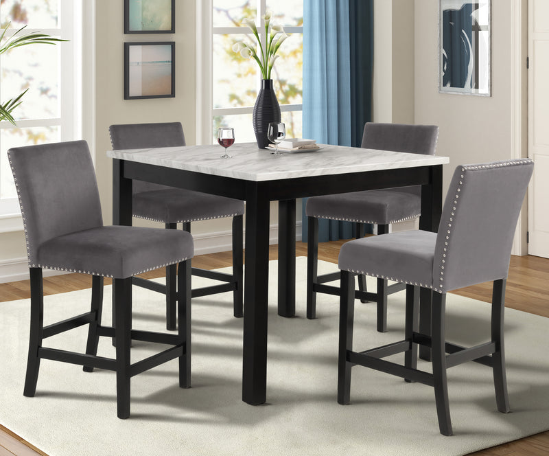 Celeste 5pc Faux Marble Counter Top Dining Set with Crystal Gray Chairs